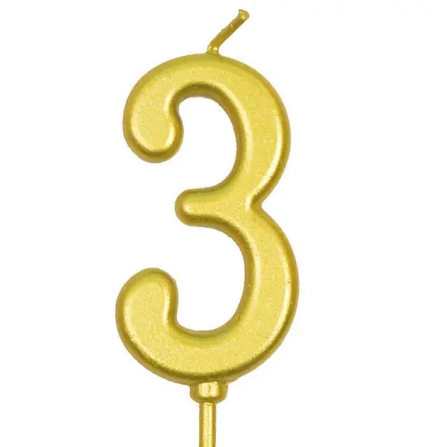 Number 3 Gold Candle 12 pcs