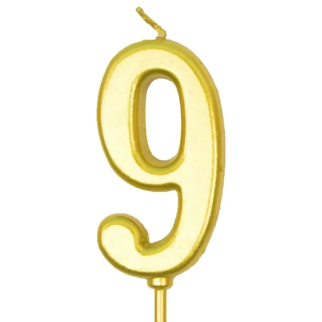 Number 9 Gold Candle 12 pcs