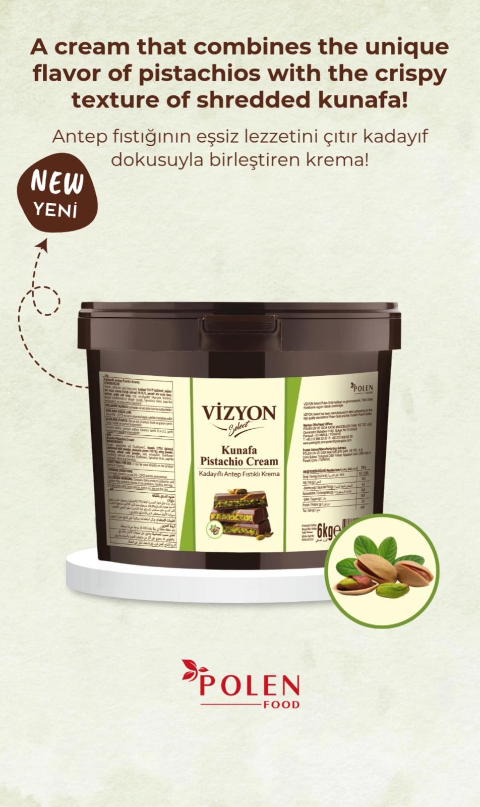 Vizyon Pistachio Cream Dubai Chocolate Kunafa mix Ready to use 6kg