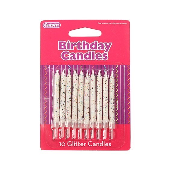 White Glitter Candle 1 pack 10 pcs